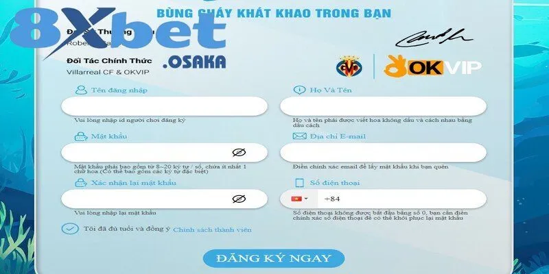 Form đăng ký chơi bắn cá 2D tại 8Xbet